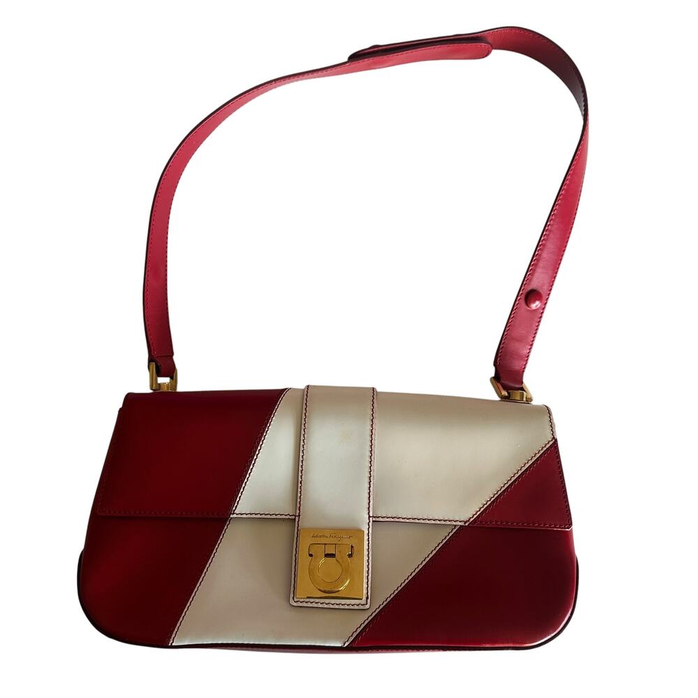 Salvatore Ferrigamo Sophia Shoulder Bag Red White Colorblock Purse Vintage Y2K - Picture 2 of 11